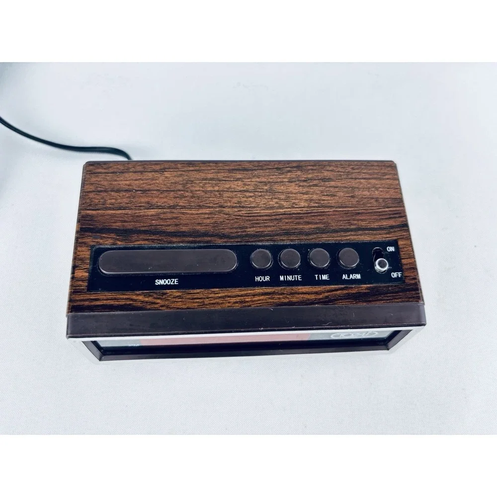 Vintage Tozai Electronic Alarm Clock ATC-3035 Woodgrain - Retro MCM Works!